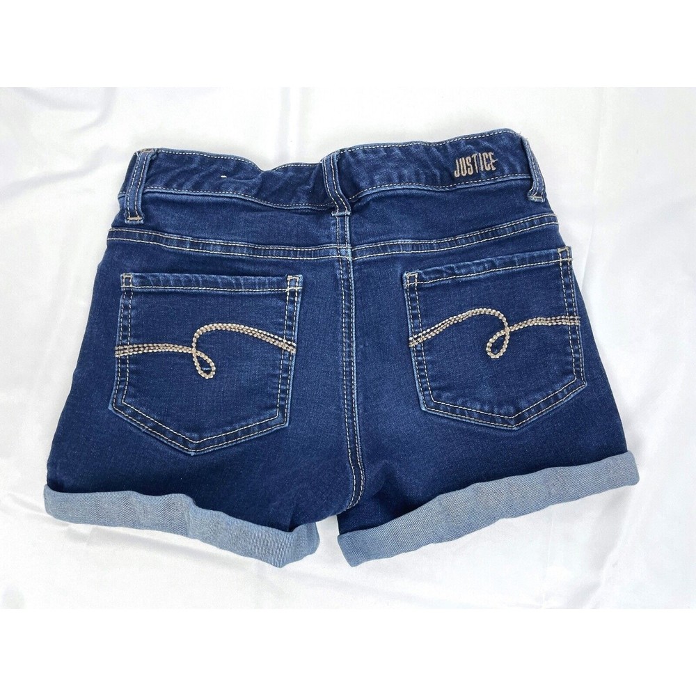 Justice Girl Size 14 Denim Jean Blue Shorts Cuffed Rolled Hem 3" - Picture 2 of 4